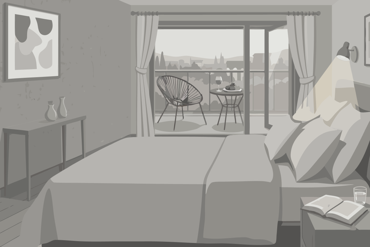 Dreibettzimmer mit Gartenblick